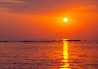 Sunrise over the Caspian Sea. Beautiful cloudscape over the sea, sunrise shot