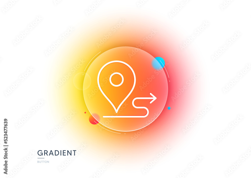 Poster journey line icon. gradient blur button with glassmorphism. road path sign. route map distance symbo