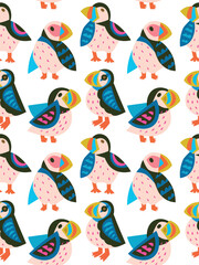 Puffins seamless pattern