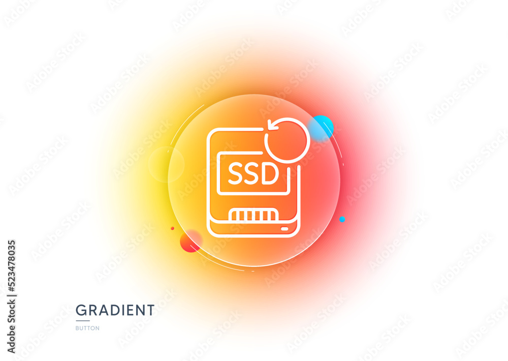 Poster Recovery ssd line icon. Gradient blur button with glassmorphism. Backup data sign. Restore information symbol. Transparent glass design. Recovery ssd line icon. Vector