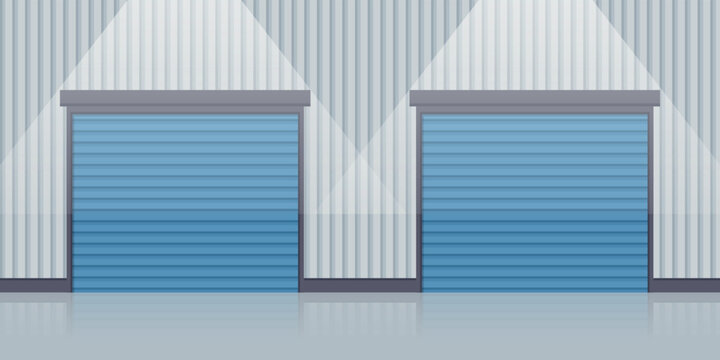 Industrial warehouse rolling doors for the storage of products and merchandise. Industrial storage and distribution of products