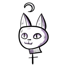 Halloween cat with moon . Vector spooky doodle icon set. Colourful illustration on white background.