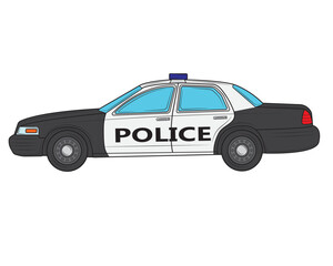 Vector illustration of a police car on a white background.Profile view.