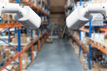 CCTV camera security system installed in a warehouse. 24 hours indoor video control....