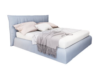 3d Furniture modern blue leather double bed isolated on a white background, Decoration Design for bedroom