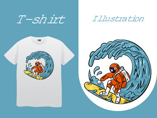 Surfing Astronout Hand Drawn Illustration vintage design. Perfect for tshirt, sticker, logo, and print design
