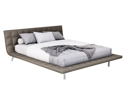 3d Furniture dark fabric double bed isolated on a white background, Decoration Design for bedroom