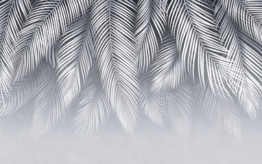 Tropical wallpaper with palm leafs on grunge background. Design for wallpaper, photo wallpaper, fresco, etc.