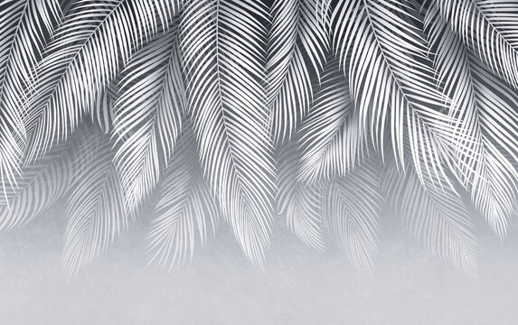 Fototapeta Tropical wallpaper with palm leafs on grunge background. Design for wallpaper, photo wallpaper, fresco, etc.