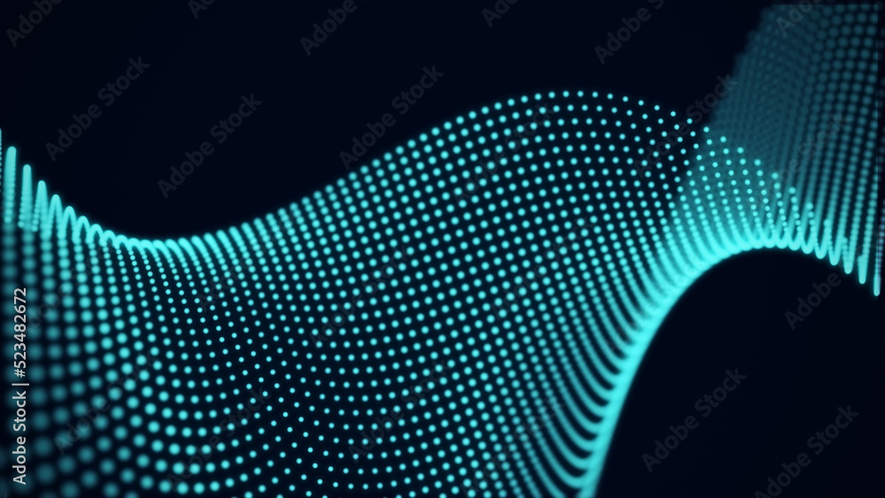 Aufkleber digital wave with dots on the dark background. the futuristic abstract structure of network connecti