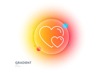 Couple Love line icon. Gradient blur button with glassmorphism. Two Hearts sign. Valentines day symbol. Transparent glass design. Hearts line icon. Vector