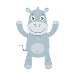 Baby animal flat icon. Cute cartoon hippo vector illustration. Zoo and jungle
