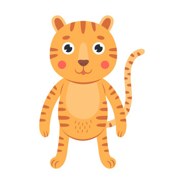 Baby animal flat icon. Cute cartoon tiger, deer, monkey, cow, bear vector illustration. Zoo and jungle