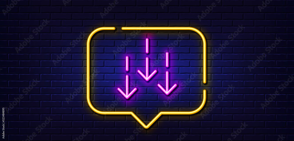 Poster neon light speech bubble. scroll down arrow line icon. scrolling screen sign. swipe page. neon light