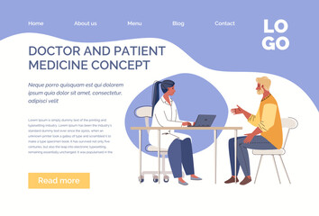 Patient in doctor&rsquo;s office. Physician's consultation, appointment. Visit therapist, medical specialist. Examination and diagnostics in clinic. Website, template. Vector flat cartoon illustration.
