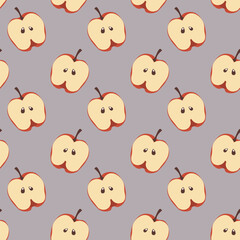 Fototapeta premium Vector seamless pattern of apple halves on violet background