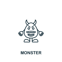 Monster icon. Monochrome simple line Game Element icon for templates, web design and infographics
