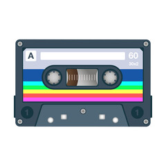 Cassette flat icon. Retro audio tape, old school media equipment isolated vector illustration. Outdated technology and music