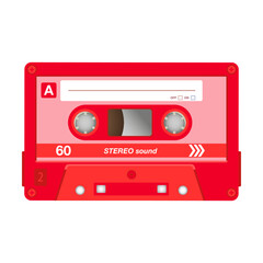Vintage stereo cassette flat icon. Different retro audio tapes, old school media equipment isolated vector illustration. Outdated technology and music