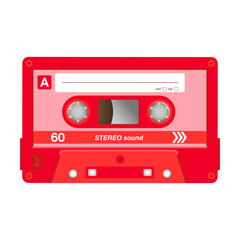 Obraz premium Vintage stereo cassette flat icon. Different retro audio tapes, old school media equipment isolated vector illustration. Outdated technology and music