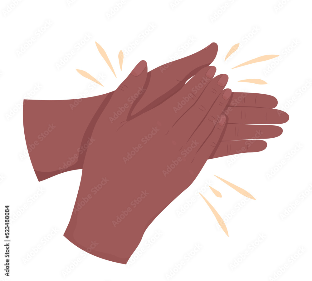 Poster clapping semi flat color vector hand gesture. editable pose. human body part on white. recognition a