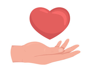 Love and support semi flat color vector hand gesture. Editable pose. Human body part on white. Charity and volunteering cartoon style illustration for web graphic design, animation, sticker pack