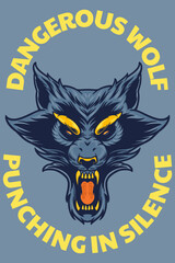 blue wolf head mascot poster vector illustration cartoon style