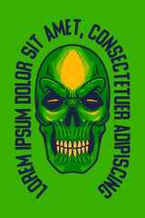 green skull head mascot poster vector illustration cartoon style