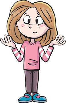 confused girl shrugging pink shirt clip art preview