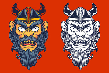 Obraz premium viking head mascot vector illustration cartoon style