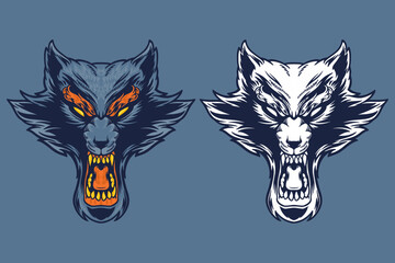 blue wolf head mascot vector illustration cartoon style