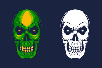 green skull head mascot vector illustration cartoon style