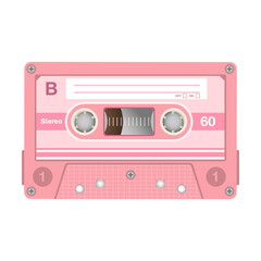 Vintage stereo cassette flat icon. Old school media equipment isolated vector illustration. Outdated technology and music