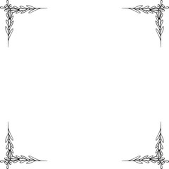 Rosemary. Sketch. A square frame made of fragrant spice sprigs. Vector illustration. Outline on isolated background. Doodle style. Stem with leaves. Idea for web design, menu.