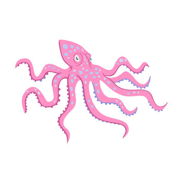Various marine animals flat icon. Cartoon cute octopus and shark isolated vector illustration. Sea or ocean underwater life