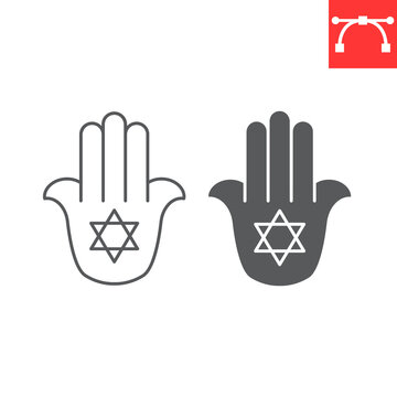 Jewish hamsa line and glyph icon, hanukkah and talisman, hamesh hand vector icon, vector graphics, editable stroke outline sign, eps 10.