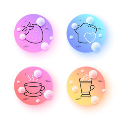 Strawberry, Cappuccino and Latte coffee minimal line icons. 3d spheres or balls buttons. Love cooking icons. For web, application, printing. Vector