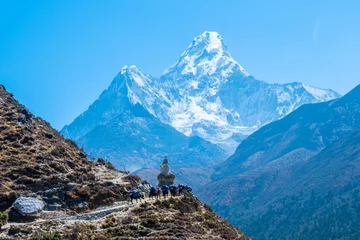 Papier Peint photo autocollant Ama Dablam view of Himalayan Mountains from Nangkar Tshang View Point, Dingboche, Sagarmatha national park, Everest Base Camp 3 Passes Trek, Nepal.