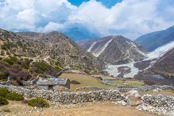 Papier Peint photo autocollant Makalu Village de Dingboche et mont Lhotse - trek au camp de base de l& 39 Everest - Népal Himalaya