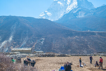 Dingboche village and mount Lhotse - trek to Everest base camp - Nepal Himalayas mountains