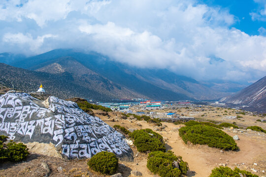 Dingboche village and mount Lhotse - trek to Everest base camp - Nepal Himalayas mountains