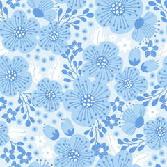 Blue flowers seamless pattern