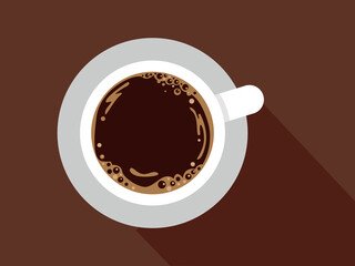 Cups of black Espresso with foam. Coffee top view. Vector illustration for a coffee shop