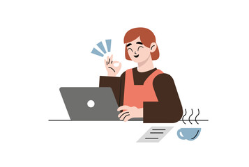 Woman is showing a gesture Okay, ok. Vector style design illustration isolated on white background