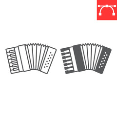 Accordion line and glyph icon, instrument and music, accordion vector icon, vector graphics, editable stroke outline sign, eps 10.