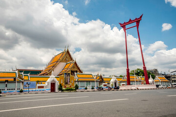 Landmark Wat Suthat Buddhist Temple in downtown Bangkok
