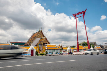 Landmark Wat Suthat Buddhist Temple in downtown Bangkok