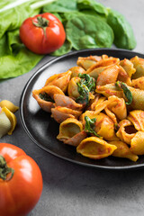 Italian macaroni homemade recipe surrounded of ingredients 