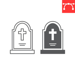 Fototapeta premium Tombstone line and glyph icon, halloween and rip grave, gravestone vector icon, vector graphics, editable stroke outline sign, eps 10.