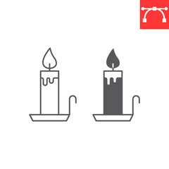 Fototapeta premium Candle holder line and glyph icon, halloween and heat, candle vector icon, vector graphics, editable stroke outline sign, eps 10.